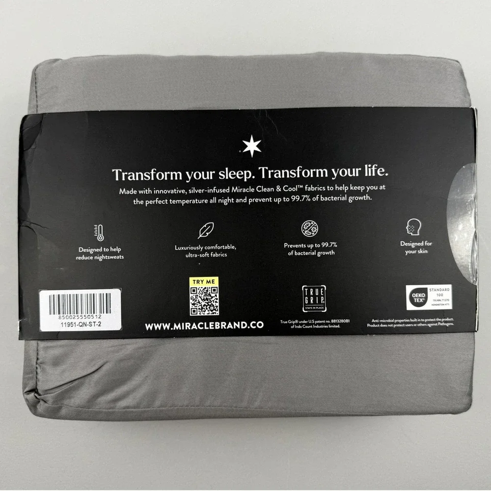 Miracle Made Sheet Set Self-Cooling Self-Cleaning QUEEN Luxe Stone Gray Sateen